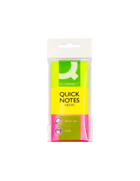 CI | Bloc de notas adhesivas quita y pon q-connect 40x50 mm neon pack de 3 unidades con 50 hojas por color