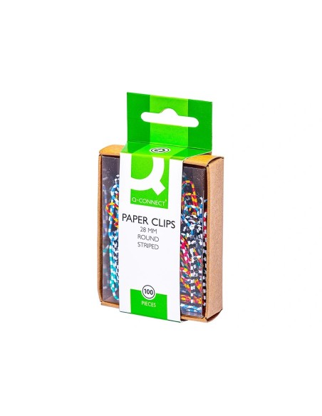 CI | Clips colores rayados q-connect -28 mm -caja de 100 unidades colores surtidos