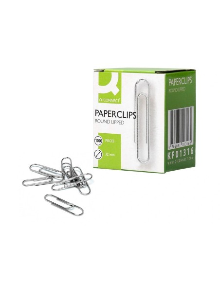 CI | Clips niquelados q-connect nº2 32mm caja de 100