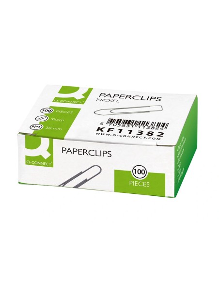 CI | Clips niquelados q-connect n 1 picos 20 mm punta caja de 100 unidades