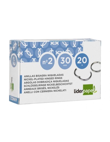 CI | Anillas bisagra liderpapel niqueladas n.2 diametro 30 mm -caja de 20 anillas