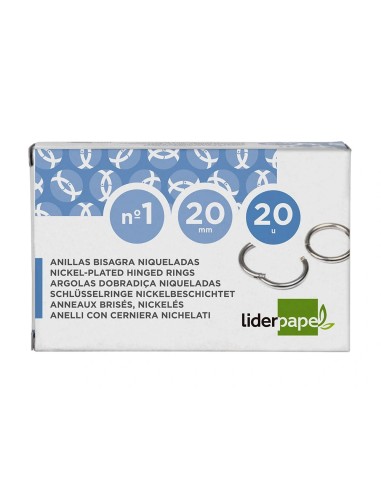 CI | Anillas bisagra liderpapel niqueladas n.1 diametro 20 mm -caja de 20 anillas