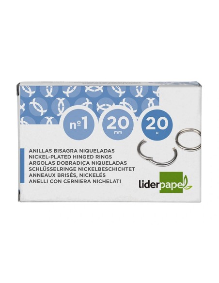 CI | Anillas bisagra liderpapel niqueladas n.1 diametro 20 mm -caja de 20 anillas