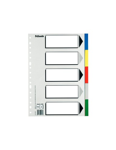 CI | Separador esselte plastico juego de 5 separadores folio con 5 colores multitaladro
