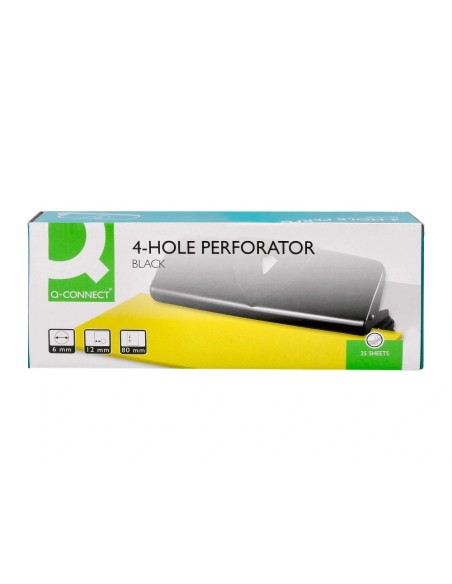 CI | Taladrador q-connect kf01238 negro -4 taladros -abertura 1,6 mm -capacidad 16 hojas