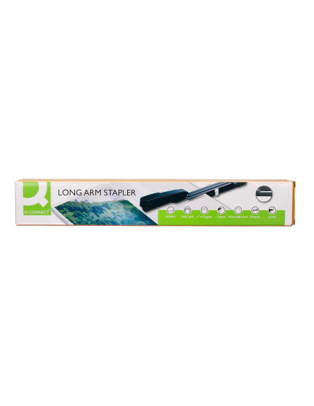 CI | Grapadora q-connect kf02292 metalica brazo largo capacidad 20 hojas usa grapas 24/6 y 26/6 color negro