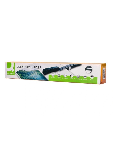 CI | Grapadora q-connect kf02292 metalica brazo largo capacidad 20 hojas usa grapas 24/6 y 26/6 color negro