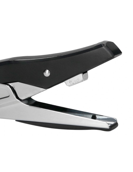 CI | Grapadora q-connect metalizada y negra de tenaza tacto suave capacidad 25 hojas usa grapas 24/6 y 26/6