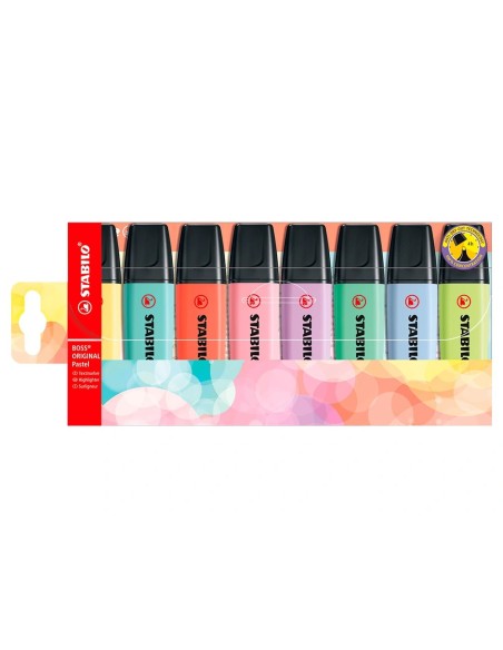 CI | Rotulador stabilo boss fluorescente 70 pastel estuche de 8 unidades colores surtidos