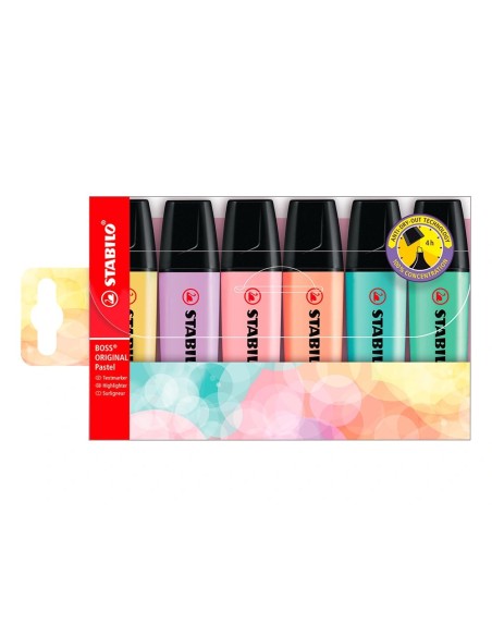 CI | Rotulador stabilo boss pastel fluorescente 70 estuche de 6 unidades surtidas