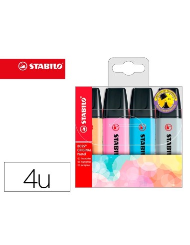 CI | Rotulador stabilo boss fluorescente 70 pastel estuche de 4 unidades colores surtidos