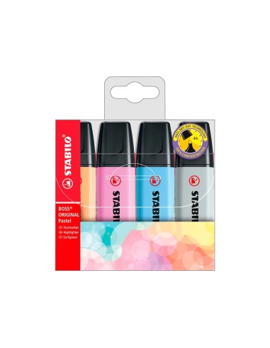CI | Rotulador stabilo boss fluorescente 70 pastel estuche de 4 unidades colores surtidos
