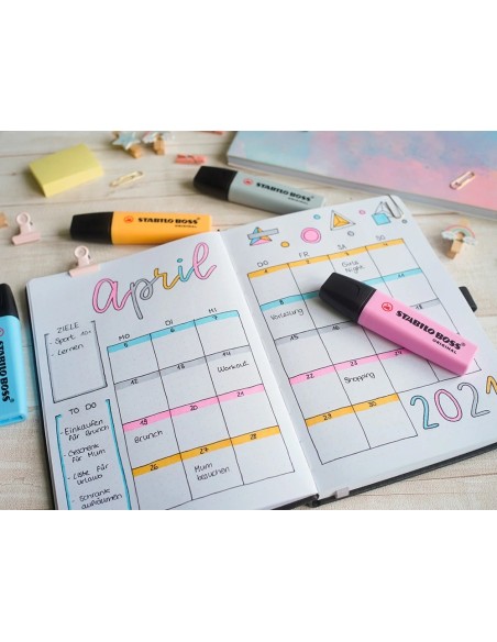 CI | Rotulador stabilo boss fluorescente 70 pastel estuche de 4 unidades colores surtidos