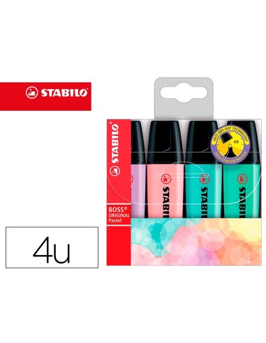 CI | Rotulador stabilo boss pastel fluorescente 70 estuche de 4 unidades surtidas