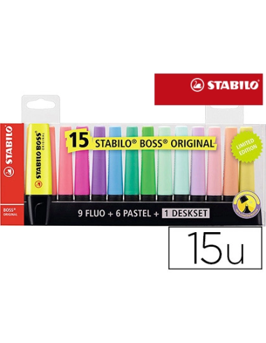 CI | Rotulador stabilo boss fluorescente 70 blister de 15 unidades colores surtidos