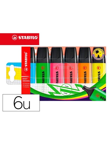 CI | Rotulador stabilo boss fluorescente 70 estuche de 6 unidades colores surtidos