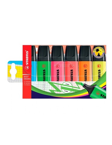 CI | Rotulador stabilo boss fluorescente 70 estuche de 6 unidades colores surtidos