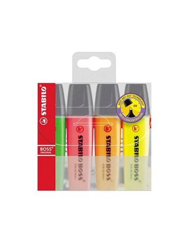 CI | Rotulador stabilo boss fluorescente 70 estuche de 4 unidades colores surtidos