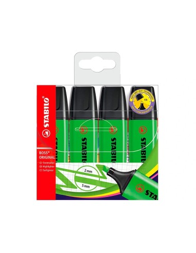 CI | Rotulador Stabilo Boss Fluorescente 70 Verde Estuche De 4 Unidades