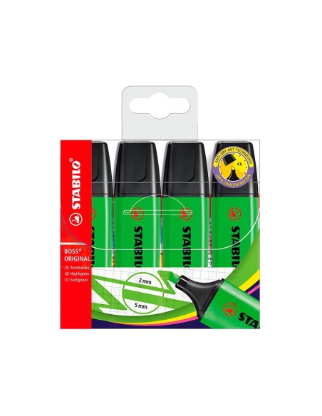 CI | Rotulador Stabilo Boss Fluorescente 70 Verde Estuche De 4 Unidades