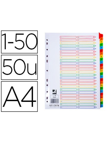 CI | Separador numerico q-connect plastico 1-50 juego de 50 separadores din a4 multitaladro