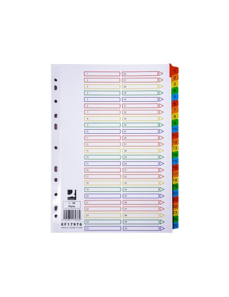CI | Separador numerico q-connect plastico 1-50 juego de 50 separadores din a4 multitaladro