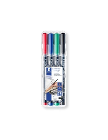 CI | Rotulador staedtler lumocolor retroproyeccion punta de fibra permanente 317 wp estuche 4 colores punta media