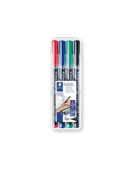 CI | Rotulador staedtler lumocolor retroproyeccion punta de fibra permanente 317 wp estuche 4 colores punta media