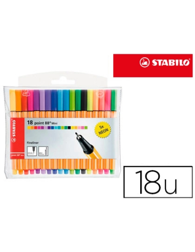 CI | Rotulador stabilo punta de fibra point 88 mini estuche de 18 colores surtidos