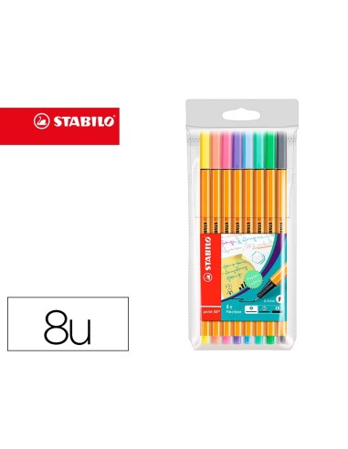 CI | Rotulador stabilo punta de fibra point 88 estuche de 8 colores surtidos pastel