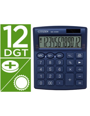 CI | Calculadora citizen sobremesa sdc-812nrnve eco eficiente solar y a pilas 12 digitos 124x102x25 mm azul