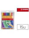 CI | Rotulador stabilo punta de fibra point 88 like you estuche de 15 unidades colores surtidos incluye 5