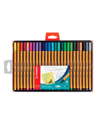 CI | Rotulador stabilo punta de fibra point 88 estuche de 25 colores surtidos