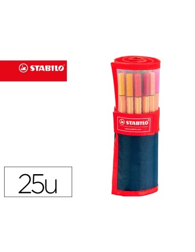 CI | Rotulador stabilo punta de fibra point 88 estuche rollerset de 25 colores surtidos