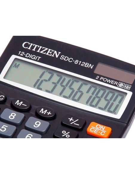 CI | Calculadora citizen sobremesa sdc-812 bn eco eficiente solar y a pilas 12 digitos 124 x 102 x 25 mm negro