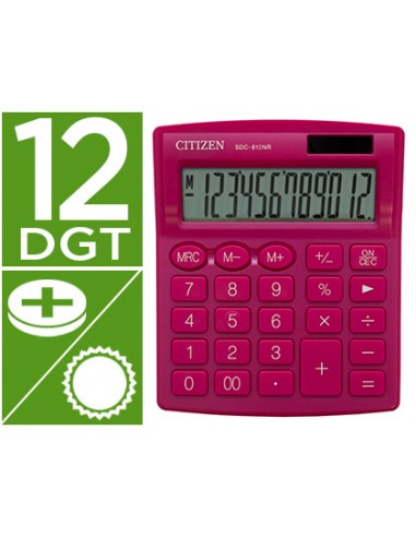 CI | Calculadora citizen sobremesa sdc-812nrpke eco eficiente solar y a pilas 12 digitos 124x102x25 mm rosa