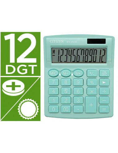 CI | Calculadora citizen sobremesa sdc-812nrgne eco eficiente solar y a pilas 12 digitos 124x102x25 mm verde