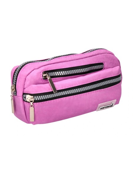 CI | Bolso escolar liderpapel portatodo ovalado 3 bolsillos violeta pastel 195x40x100 mm