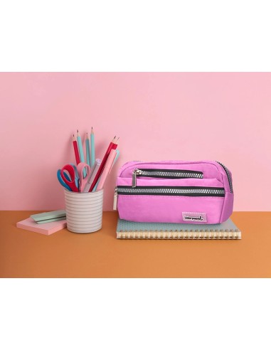CI | Bolso escolar liderpapel portatodo ovalado 3 bolsillos violeta pastel 195x40x100 mm