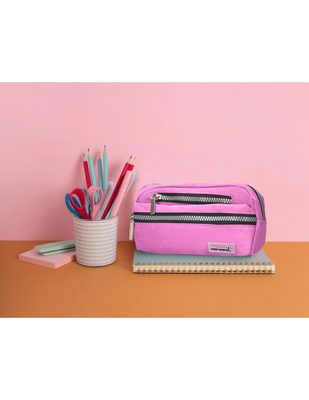 CI | Bolso escolar liderpapel portatodo ovalado 3 bolsillos violeta pastel 195x40x100 mm