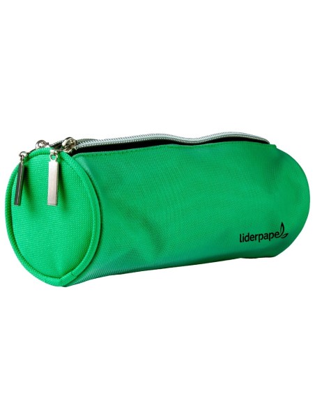 CI | Bolso escolar liderpapel portatodo cilindrico con 2 cremalleras de nylon verde 205x75x75 mm