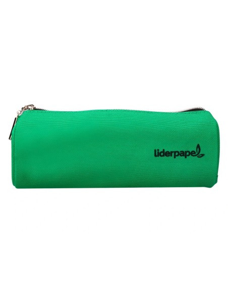 CI | Bolso escolar liderpapel portatodo cilindrico con 2 cremalleras de nylon verde 205x75x75 mm
