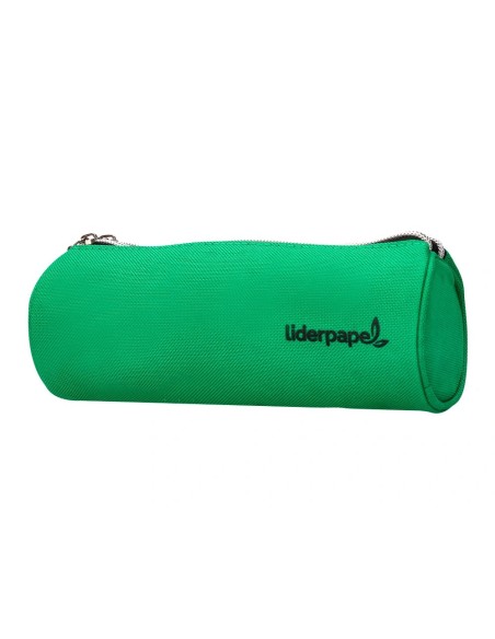 CI | Bolso escolar liderpapel portatodo cilindrico con 2 cremalleras de nylon verde 205x75x75 mm