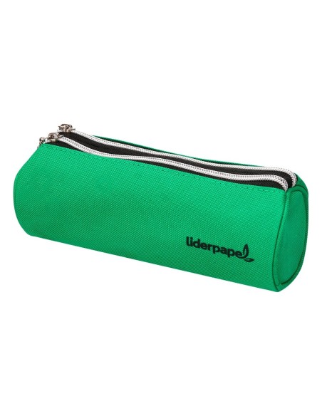 CI | Bolso escolar liderpapel portatodo cilindrico con 2 cremalleras de nylon verde 205x75x75 mm