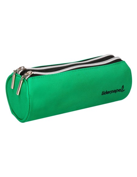 CI | Bolso escolar liderpapel portatodo cilindrico con 2 cremalleras de nylon verde 205x75x75 mm