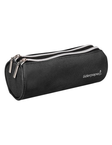 CI | Bolso Escolar Liderpapel Portatodo Cilindrico Con 2 Cremalleras Negro 205X75X75 Mm