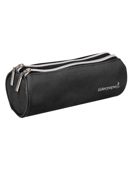 CI | Bolso Escolar Liderpapel Portatodo Cilindrico Con 2 Cremalleras Negro 205X75X75 Mm