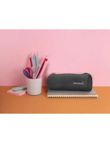 CI | Bolso Escolar Liderpapel Portatodo Cilindrico Con 2 Cremalleras Negro 205X75X75 Mm