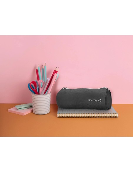 CI | Bolso Escolar Liderpapel Portatodo Cilindrico Con 2 Cremalleras Negro 205X75X75 Mm