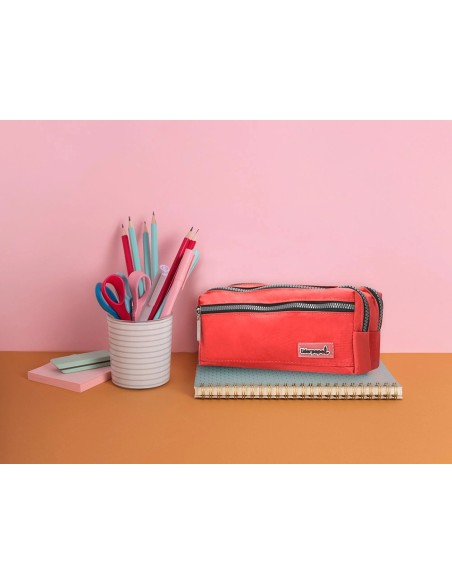 CI | Bolso Escolar Liderpapel Portatodo Rectangular 3 Bolsillos Rojo 210X80X85 Mm